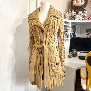 Y2K glimmer tan thick knit cable knit cardigan sweater with buttons cottagecore